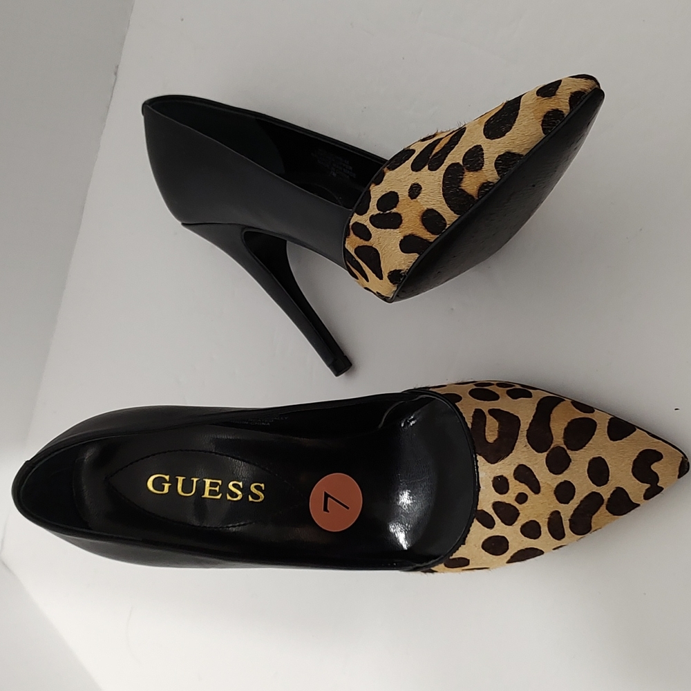 Guess Leather Black & Leopard Stiletto Heels sz 7